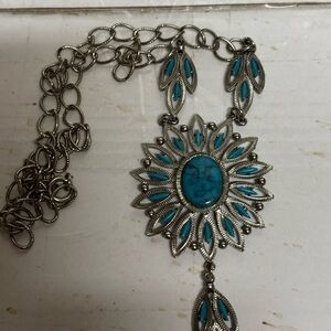 Silver and Turquoise Pendant Necklace